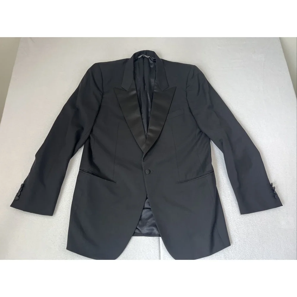Ermenegildo Zegna Peak Lapel Tuxedo Wool Sport Coat Mens 44R Black Blazer Italy